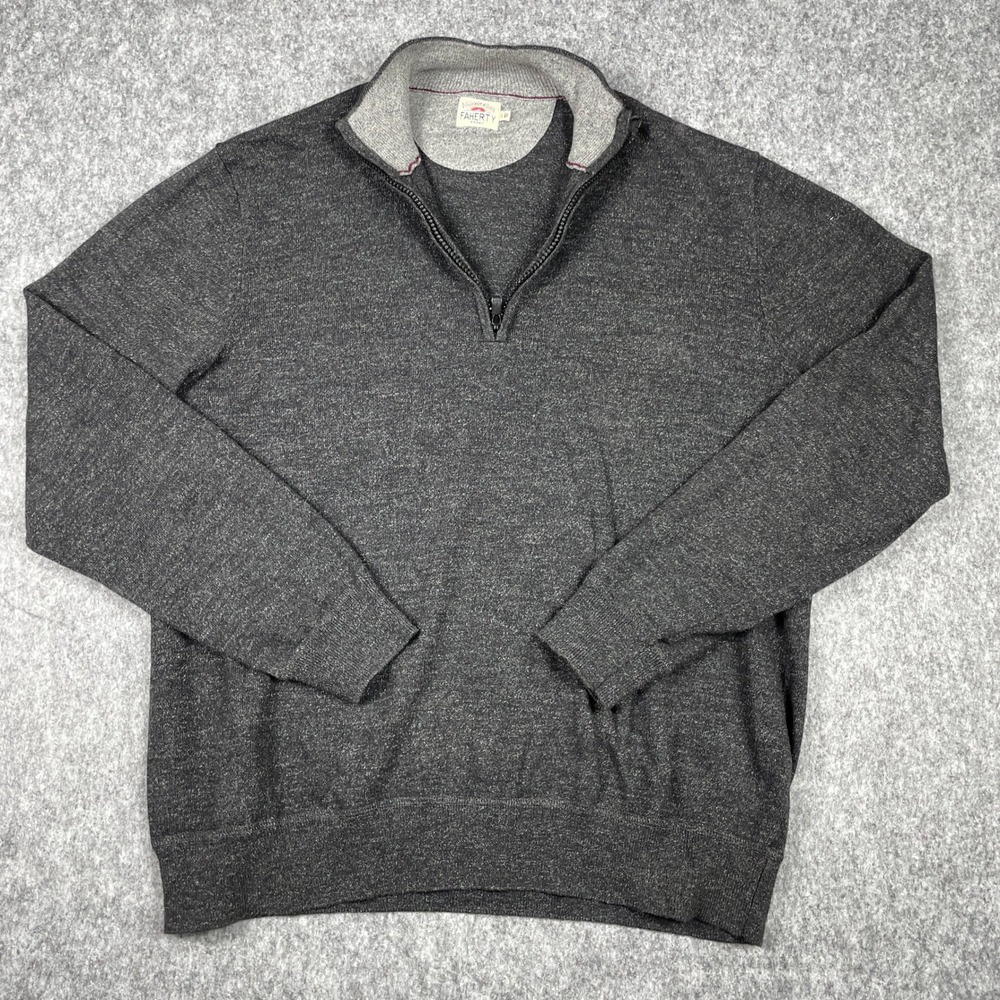 Faherty Sweater Mens Large Charcoal Gray Cotton Cashmere Blend 1/4 Zip Pullover